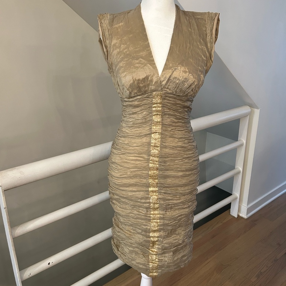 Nicole Miller Gold Bodycon Midi Dress